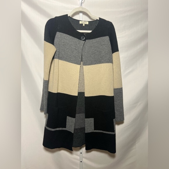 Cocogio Sweater Color Block Merino Wool Blend Cardigan - Picture 1 of 4